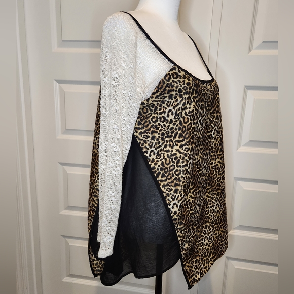 Poeme Leopard Asymmetrical Layered Tunic Top Shirt Long Sleeve Womans Sz M - Picture 2 of 8